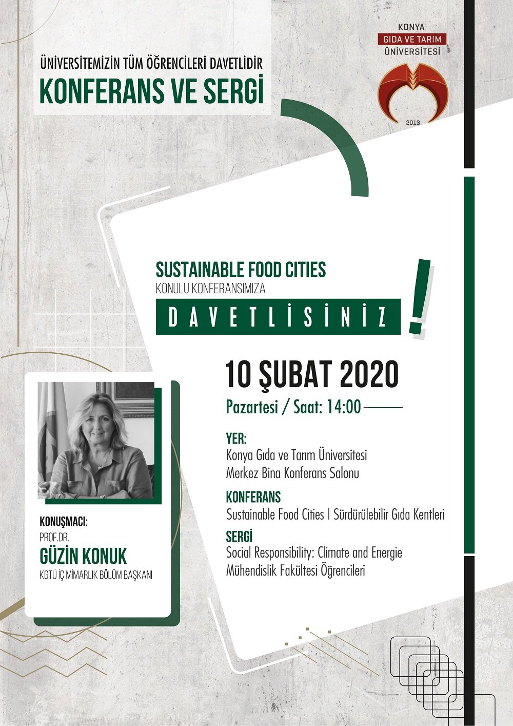 Konferans ve Sergi - S&uuml;rd&uuml;r&uuml;lebilir Gıda Kentleri / 10 Şubat 2020 Pazartesi Saat 14:00
