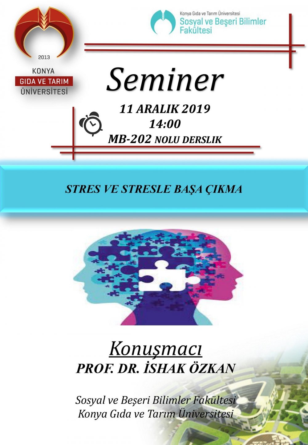 Seminer - Stres ve Stresle Başa &Ccedil;ıkma / 11 Aralık 2019 &Ccedil;arşamba Saat 14:00