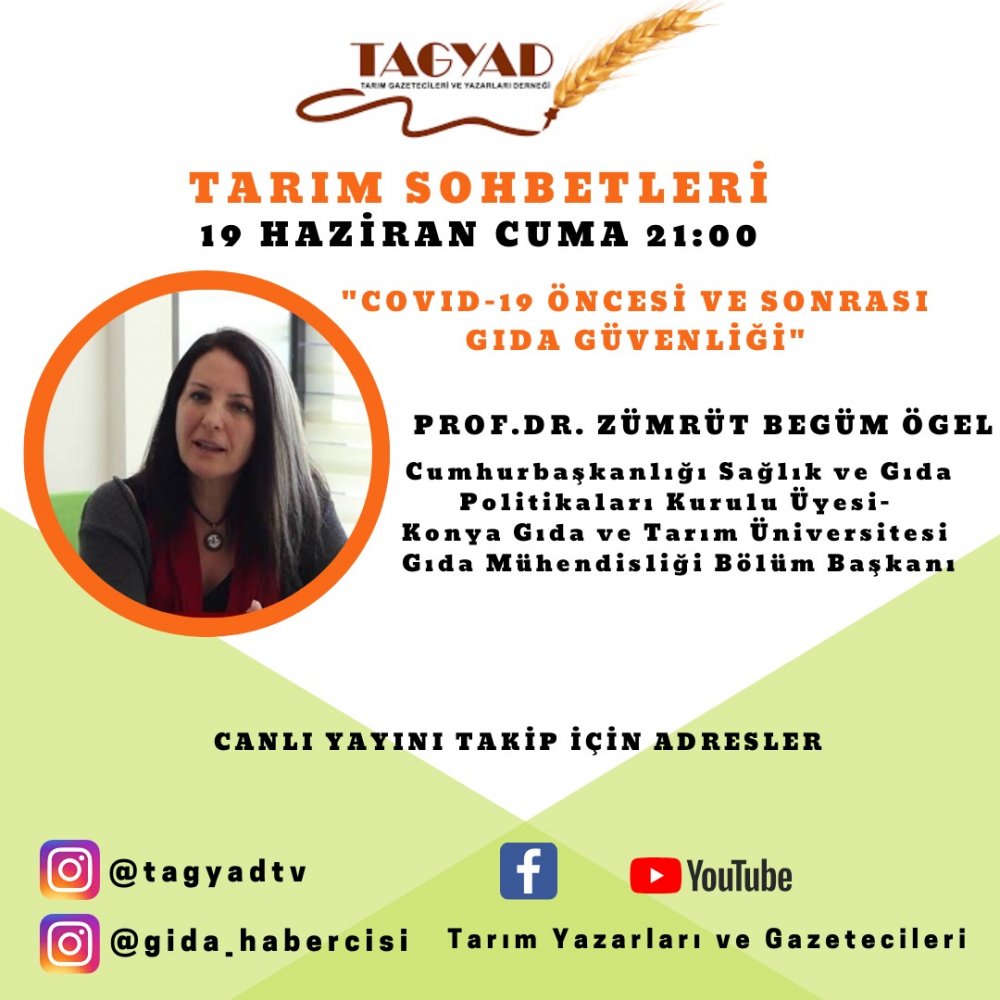 Gıda M&uuml;hendisliği B&ouml;l&uuml;m Başkanımız, Cumhurbaşkanlığı Sağlık ve Gıda Politikaları Kurulu &Uuml;yesi Prof. Dr. Z&uuml;mr&uuml;t Beg&uuml;m &Ouml;gel TAGYAD Tarafından D&uuml;zenlenen "Tarım Sohbetleri" Programına Konuk Oluyor