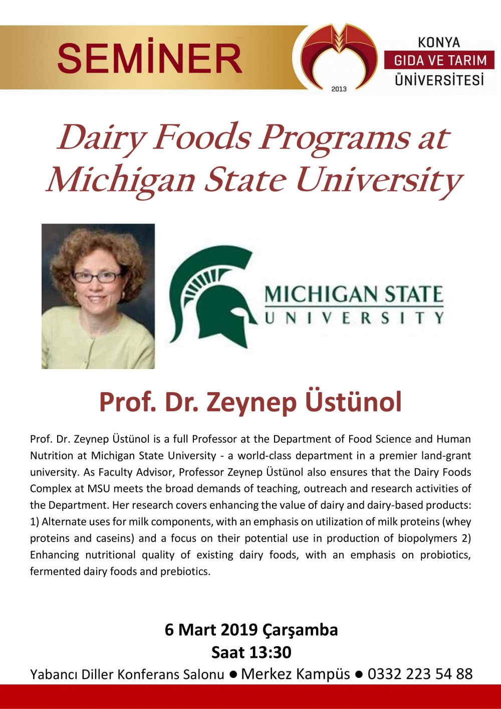 Seminer - Dairy Foods Programs at Michigan State University / 6 Mart &Ccedil;arşamba 13:30