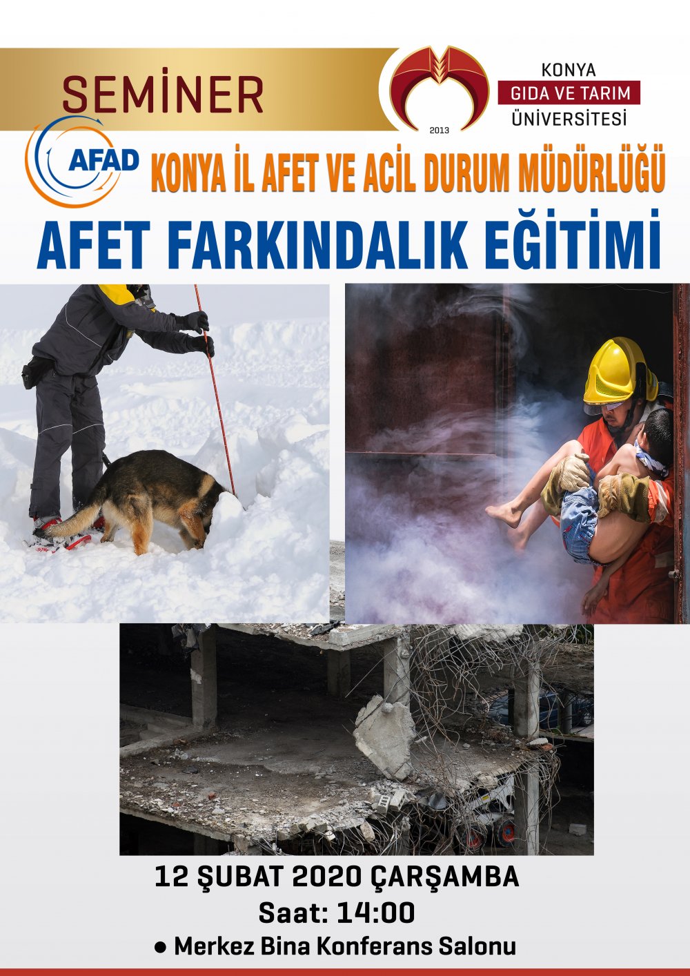 Seminer - Afet Farkındalık Eğitimi / 12 Şubat 2020 &Ccedil;arşamba Saat 14:00