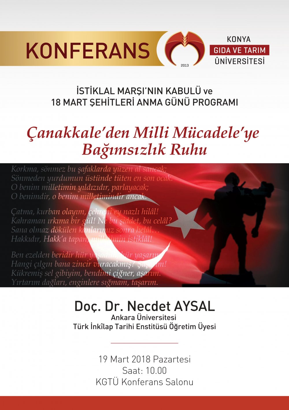 İstiklal Marşı'nın Kabul&uuml; ve 18 Mart Şehitleri Anma G&uuml;n&uuml; Programı