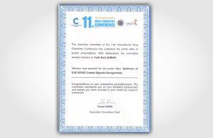 Üniversitemiz Moleküler Biyoloji ve Genetik Bölümü 3. sınıf öğrencisi Fatih Berk BORAN 11. Uluslararası İlaç Kimyası Kongresinde mansiyon ödülü kazandı