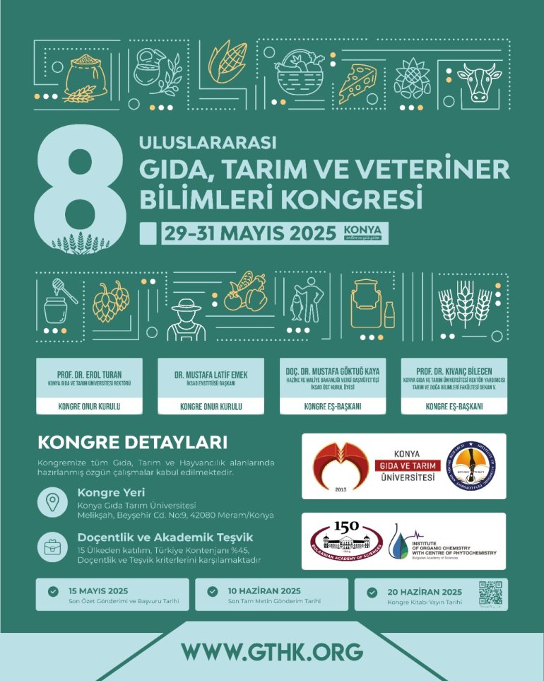 8.Uluslararası Gıda, Tarım ve Hayvancılık Kongresi - Konya Gıda ve Tarım  Üniversitesi